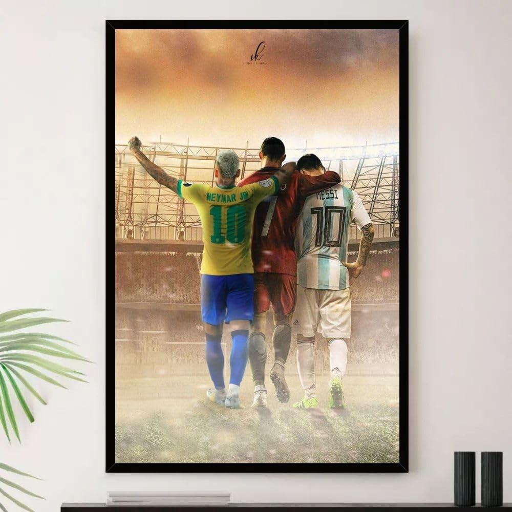 Quadro Decorativo Neymar Cristiano Messi - A3 35x45cm - Moldura Premium