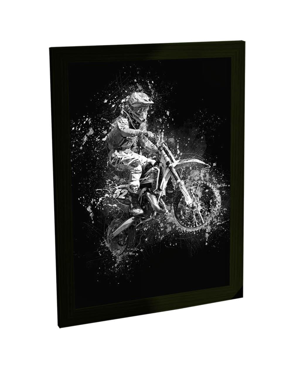 Quadro Decorativo A4 Motocross Moto Motoqueiro - Alta Definição com Moldura em Pinus