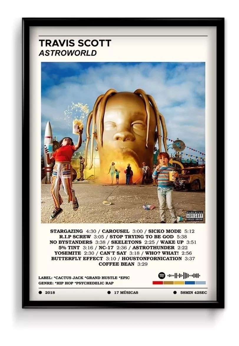 Quadro Decorativo Travis Scott Astroworld Spotify com Moldura | Arte Interativa para Fãs
