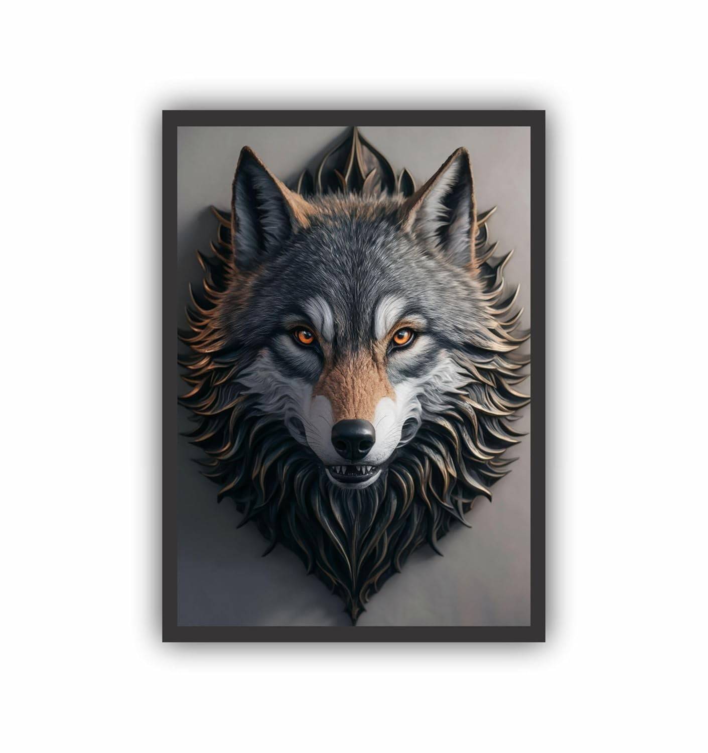 Quadro Decorativo Lobo Animal Feroz A3 com Moldura Preta - 45x33cm - Design Exclusivo