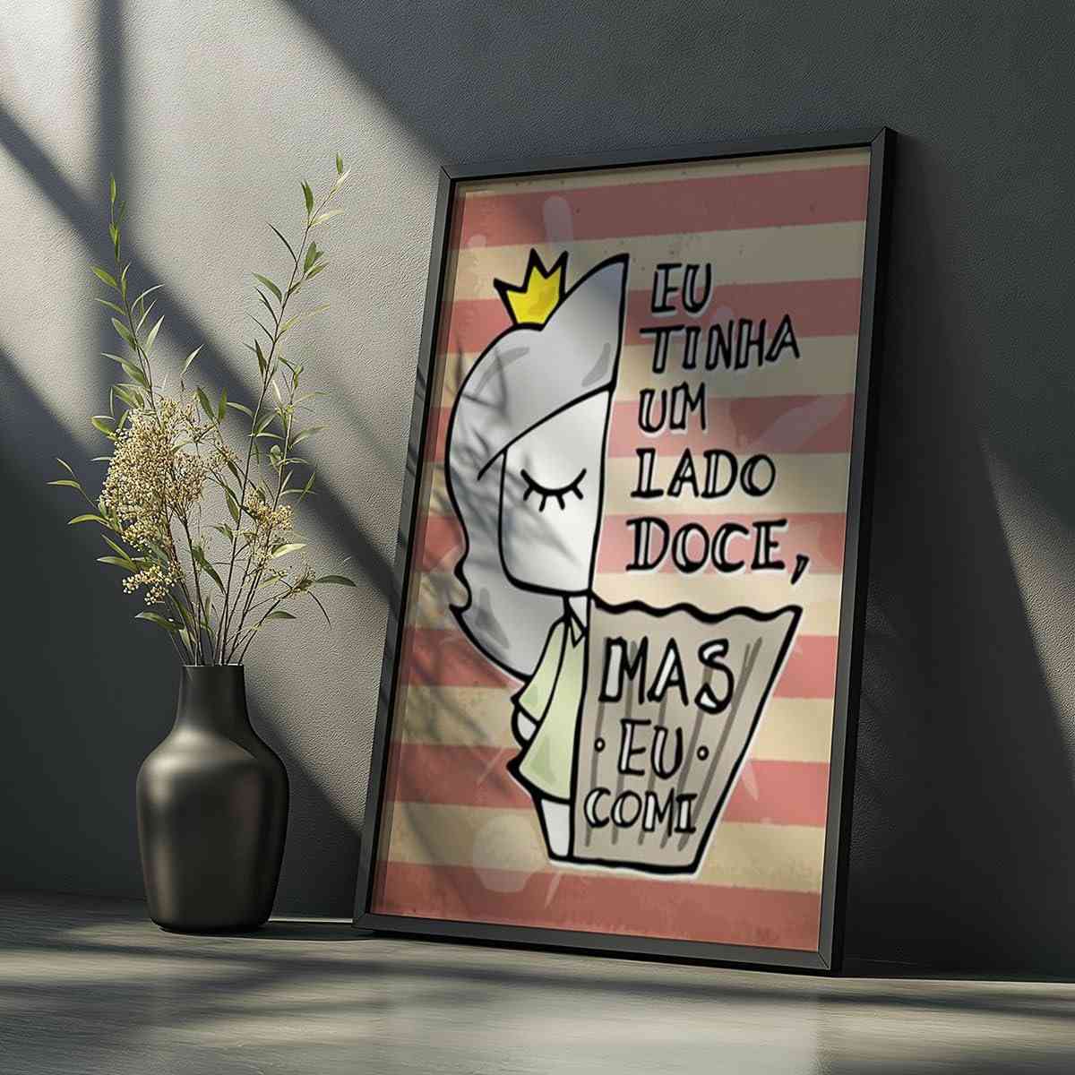 Quadro Decorativo Lado Doce com Moldura - Frases Engraçadas e Criativas para Cozinha, Sala e Quarto