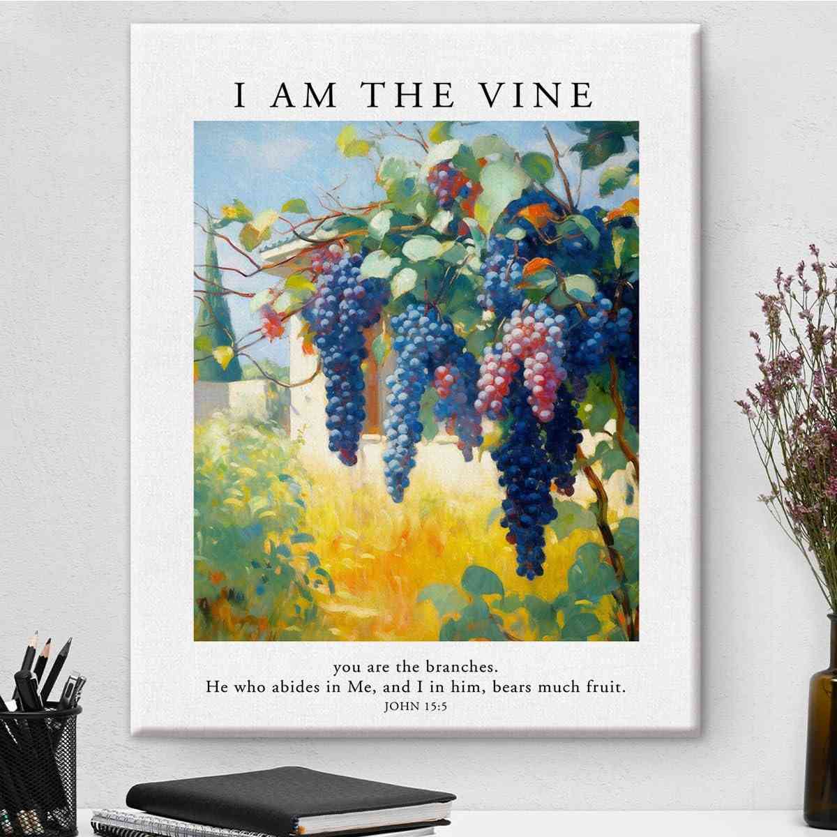 Arte de Parede Cristã I Am the Vine John 15:5 - Impressão em Tela Moderna com Moldura 20x25cm