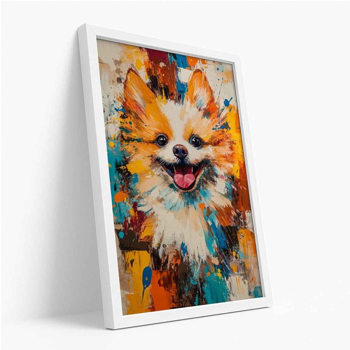 Quadro Decorativo Cachorro Lulu da Pomerânia Colorido - Arte Moderna Estilo Pop com Moldura