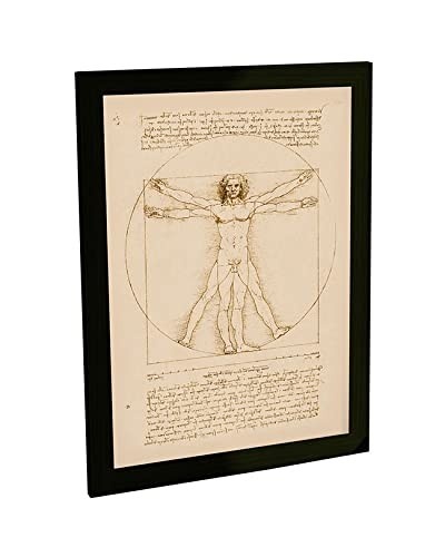 Quadro Decorativo Homem Vitruviano - Leonardo Da Vinci com Moldura em Pinus Reflorestado