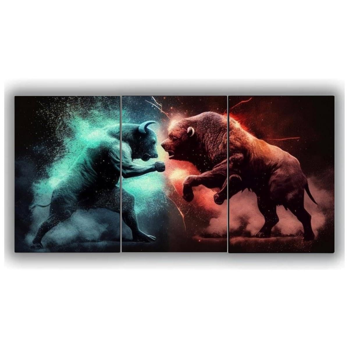 Quadro Decorativo Trader Investidor - Urso e Touro | Moldura Premium para Escritório