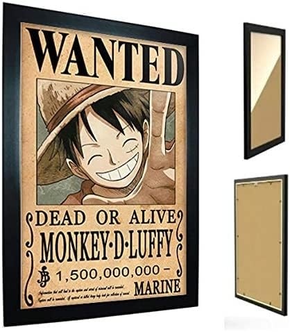Quadro Decorativo Luffy One Piece - Poster Wanted com Moldura Premium A4