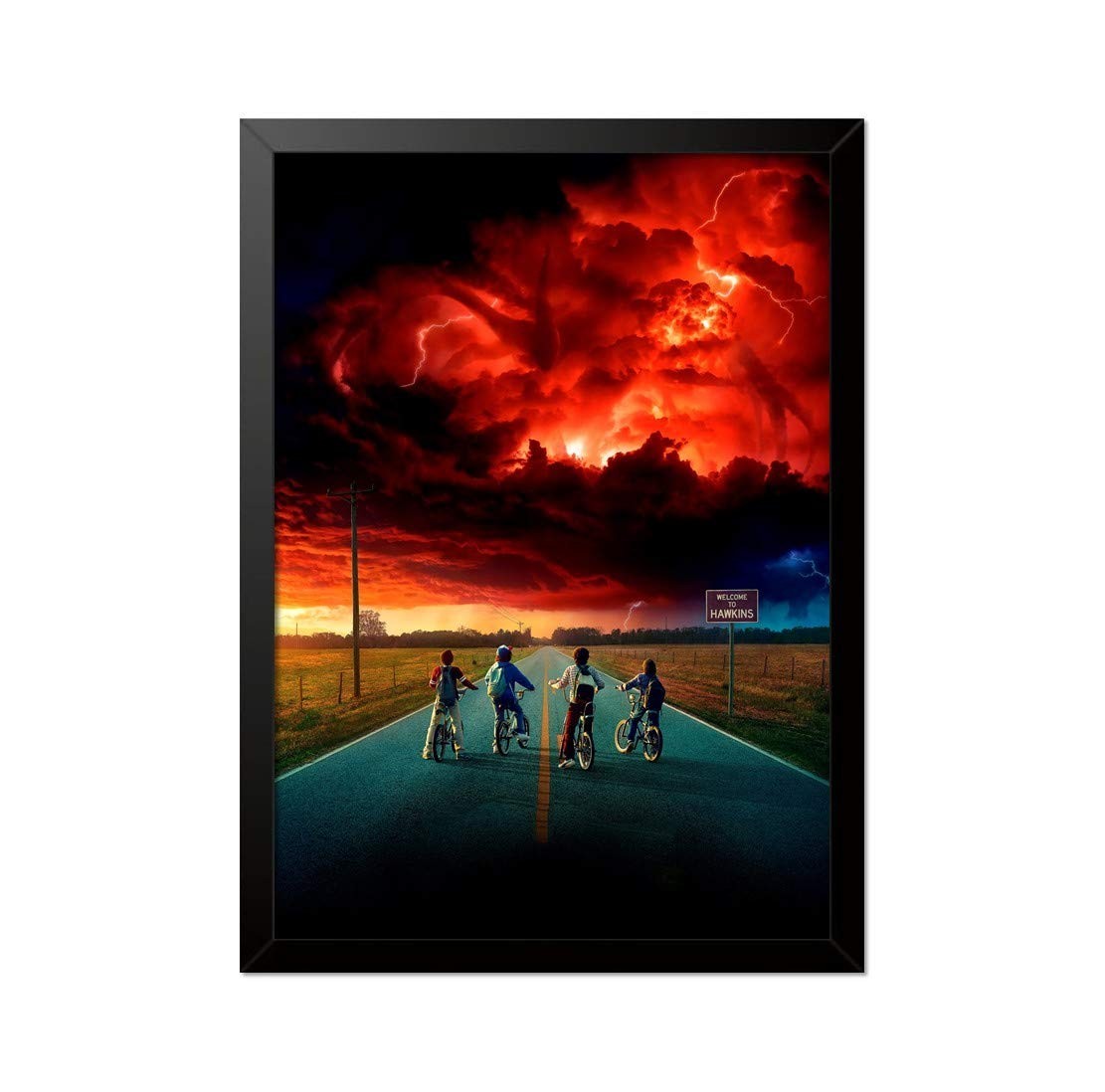 Quadro Decorativo Stranger Things Hawkins 33x23cm - Design Oficial com Moldura de Madeira