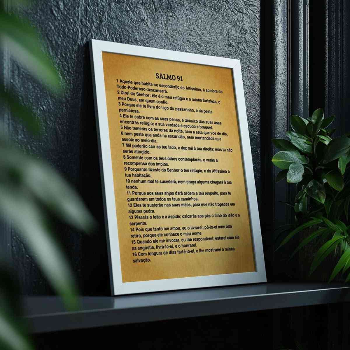 Quadro Decorativo Salmo 91 com Moldura - Versículo Bíblico de Proteção e Fé para Sua Casa