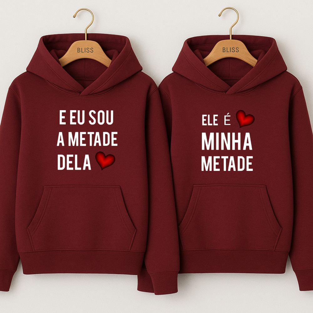 Moletom Canguru Casal Metade Minha Metade Dele
