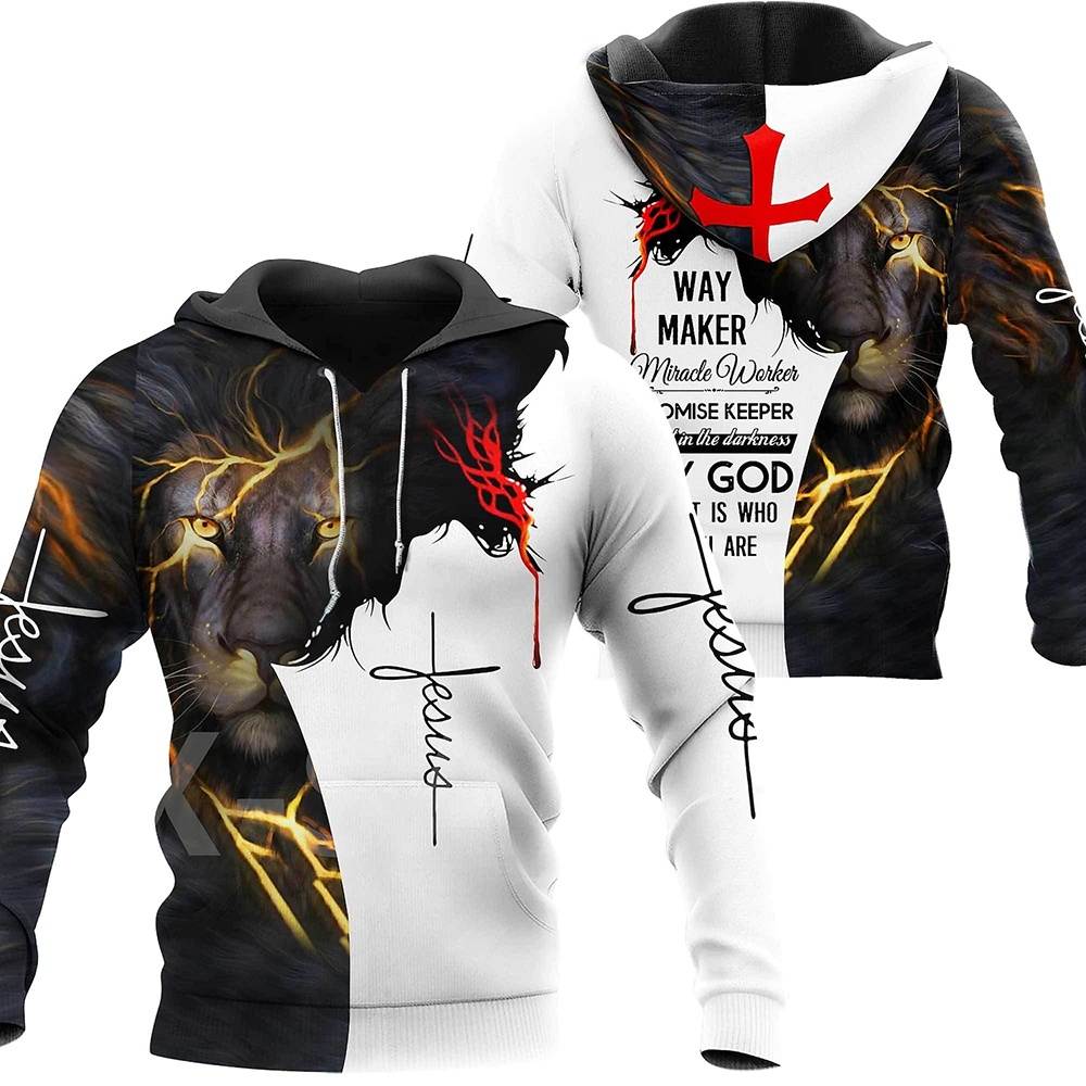 Moletom Cavaleiro 3D com Estampa Religiosa – Streetwear Moderno para Homens e Mulheres