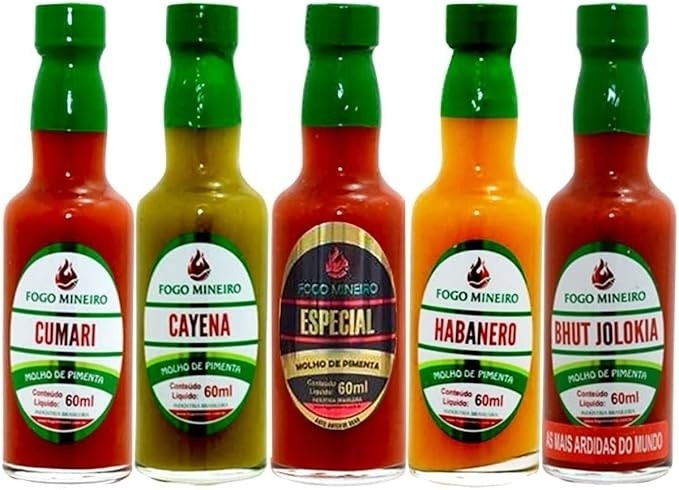 Kit 5 Molhos De Pimenta 60ml - Fogo Mineiro