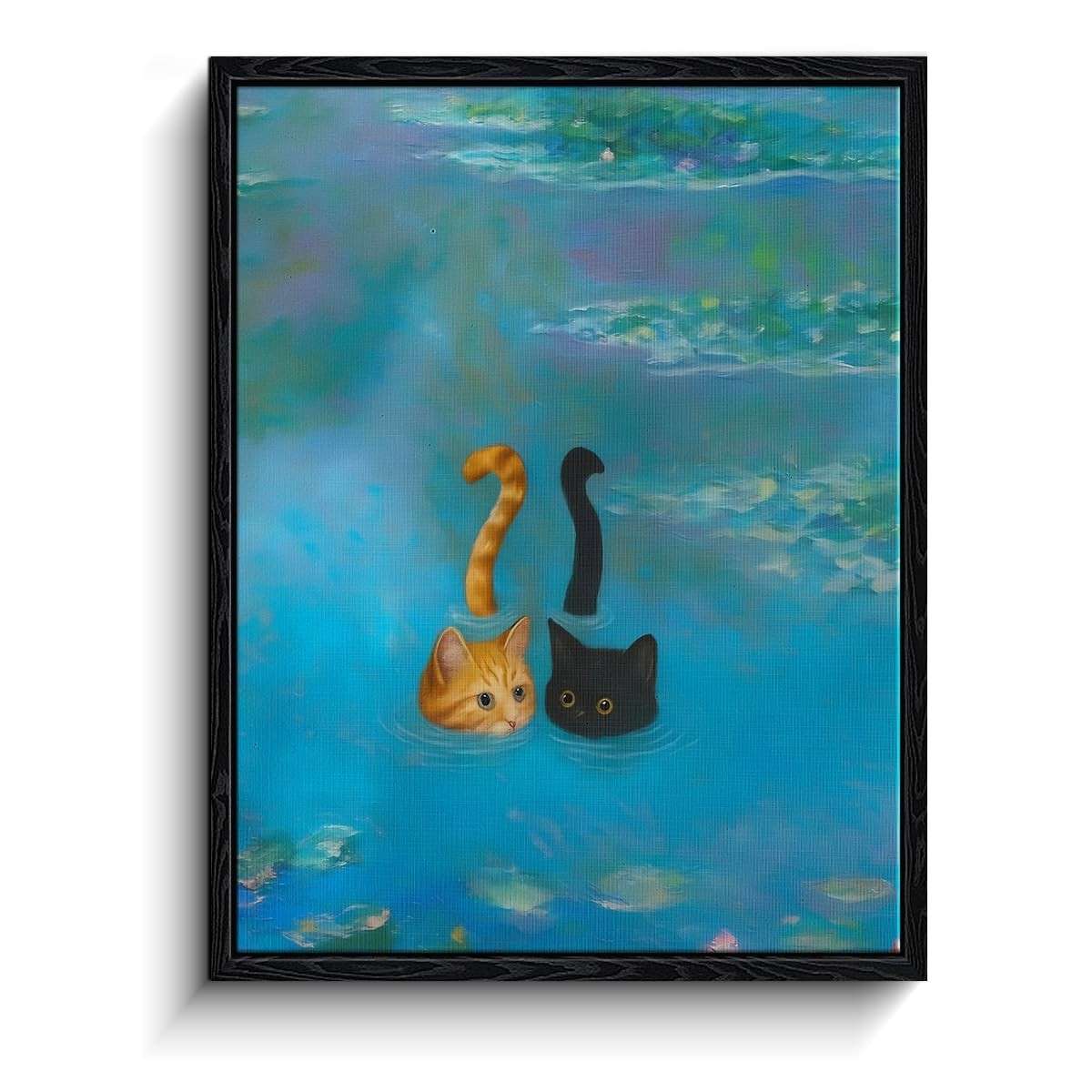 Arte de Parede emoldurada Gato Preto em Estilo Monet - Pintura Texturizada para Decoração Moderna