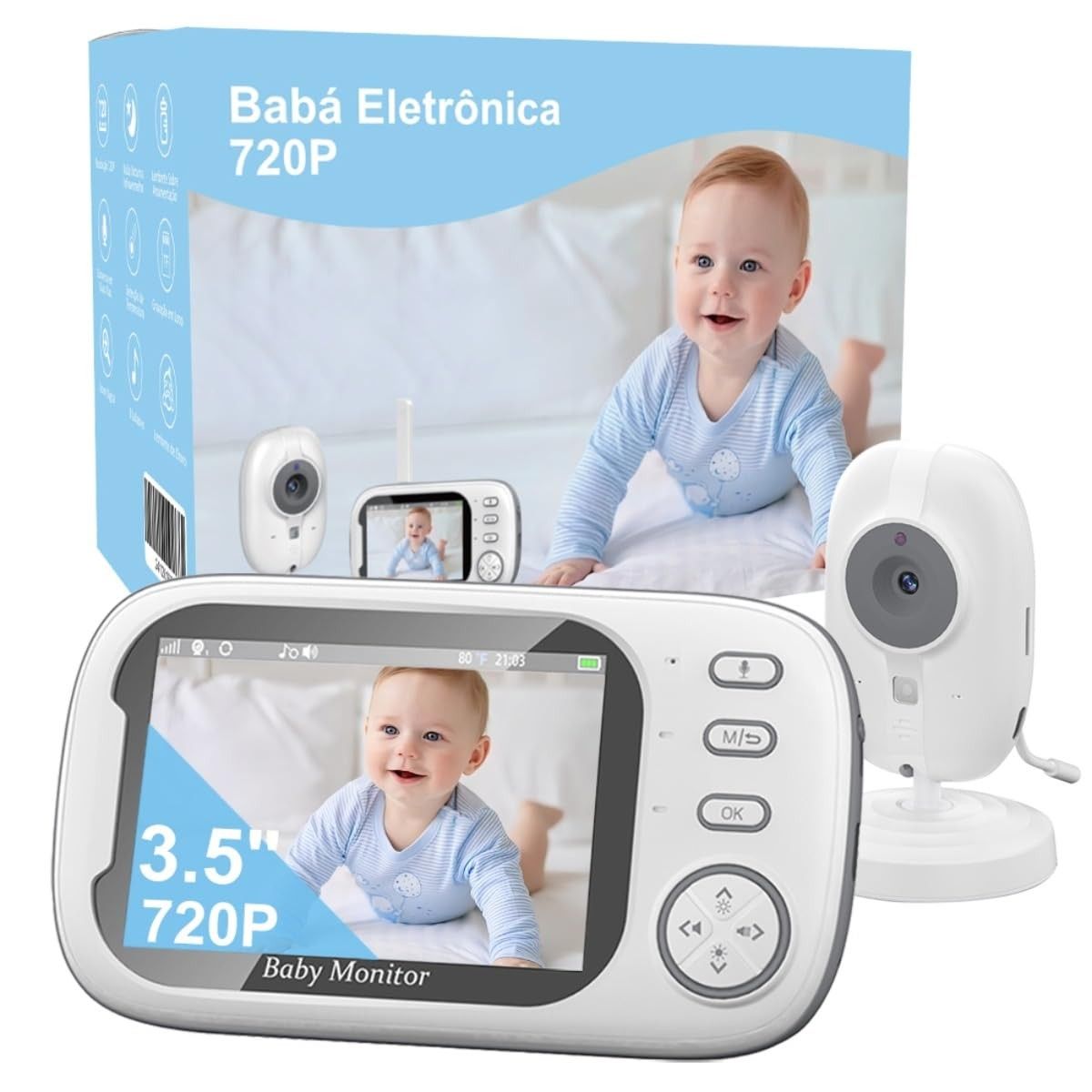 Babá Eletrônica com Visão Noturna 3.5", Monitoramento Seguro e Sem Wi-Fi para Bebês