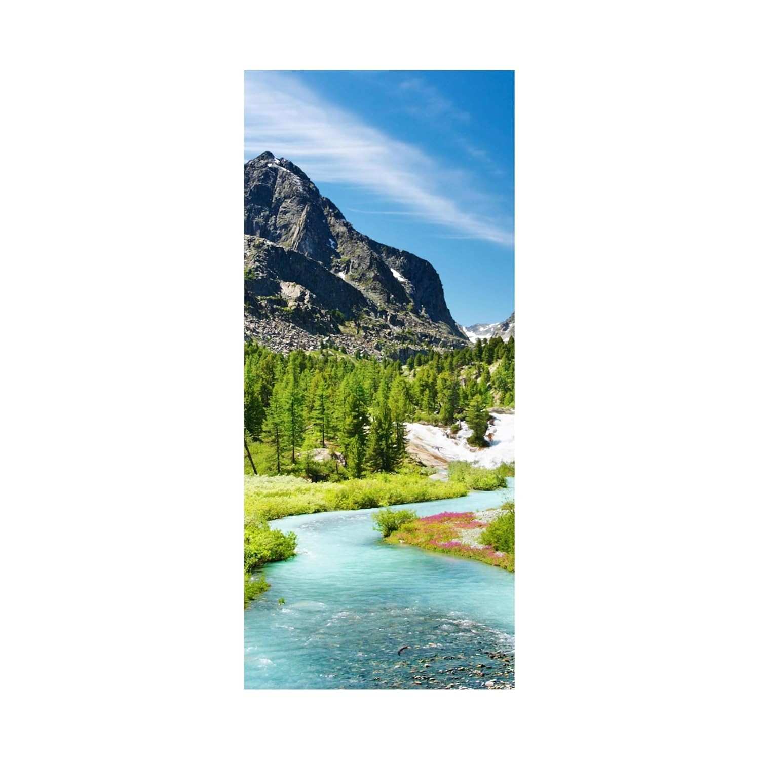 Adesivo Decorativo Porta Montanha com Lago e Árvores - Alta Resolução Fosco