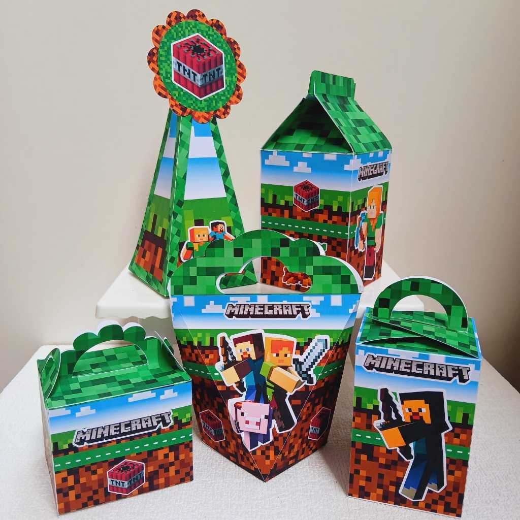 Kit Festa Minecraft com Caixinhas Personalizadas – Pegue e Monte