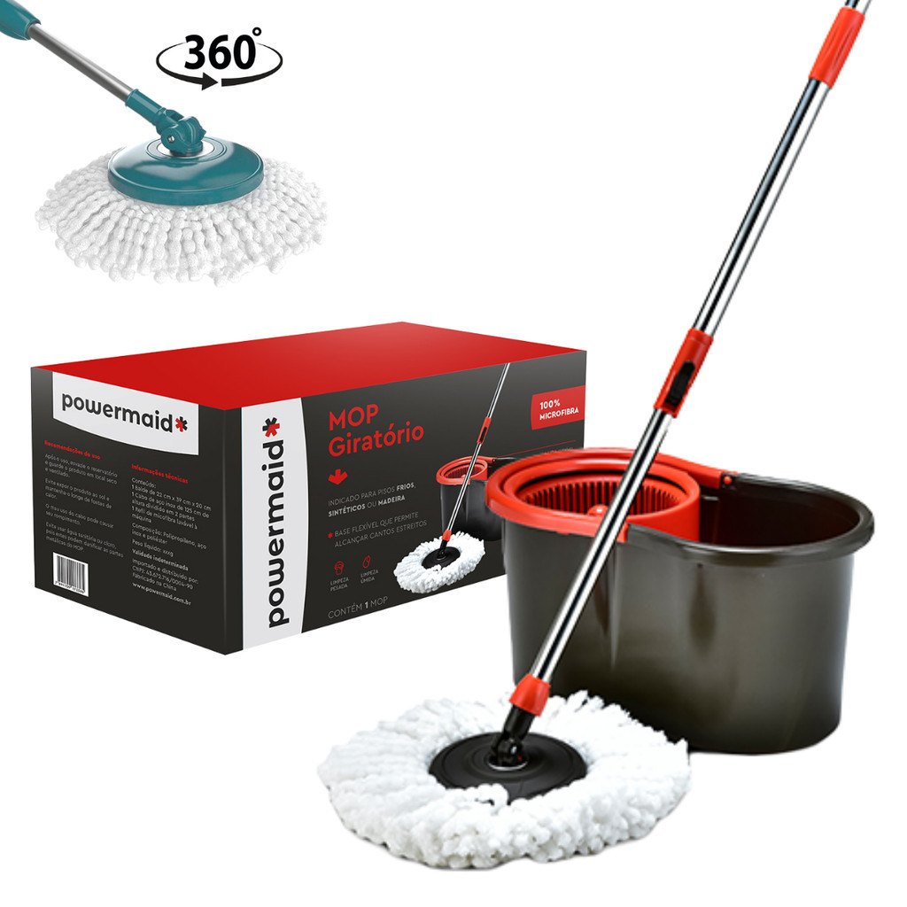 Mop Giratório Powermaid: Limpeza 360° Sem Esforço!
