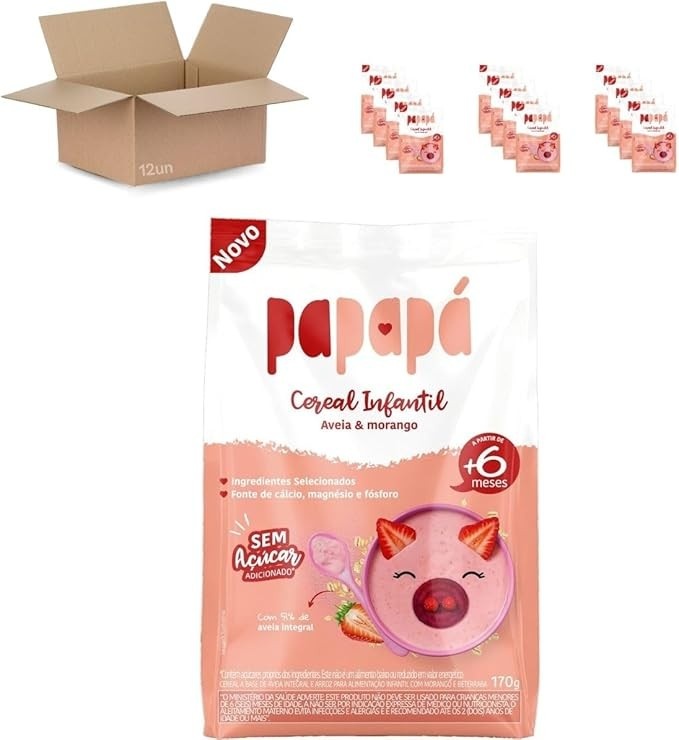 Kit 12 Cereal Infantil de Aveia e Morango 170g - Papapá