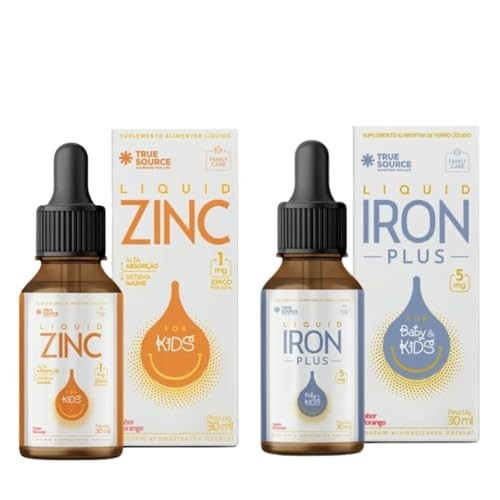 Combo Iron Plus Baby & Kids Liquido 30ml e Zinc For Kids 30ml Morango True Source