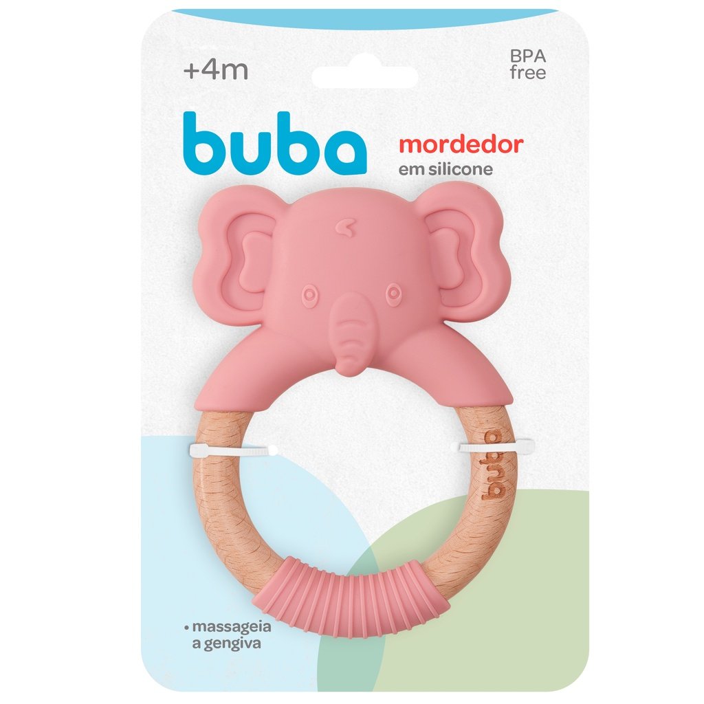 Mordedor Elefante Rosa Buba: Alívio Seguro para a Gengiva