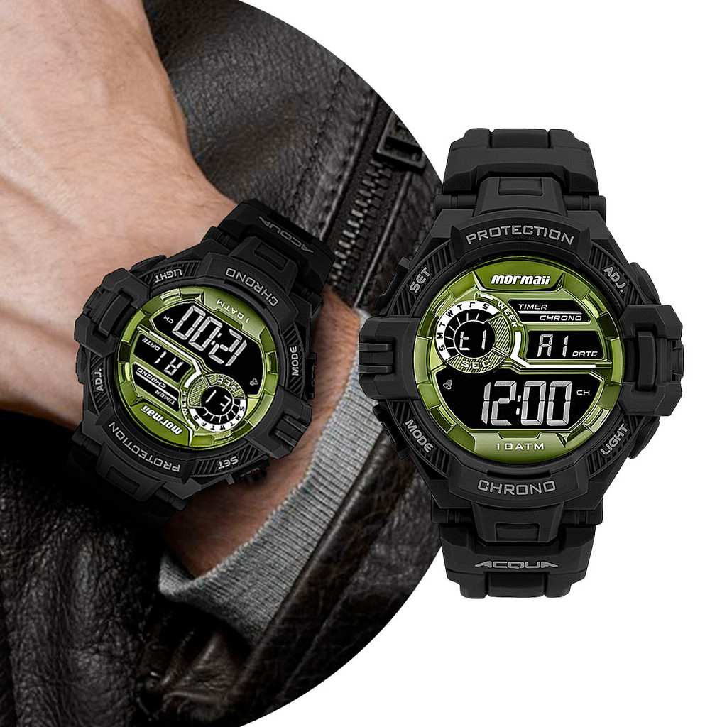 Mormaii Surf Shock: Relógio Esportivo Preto e Verde