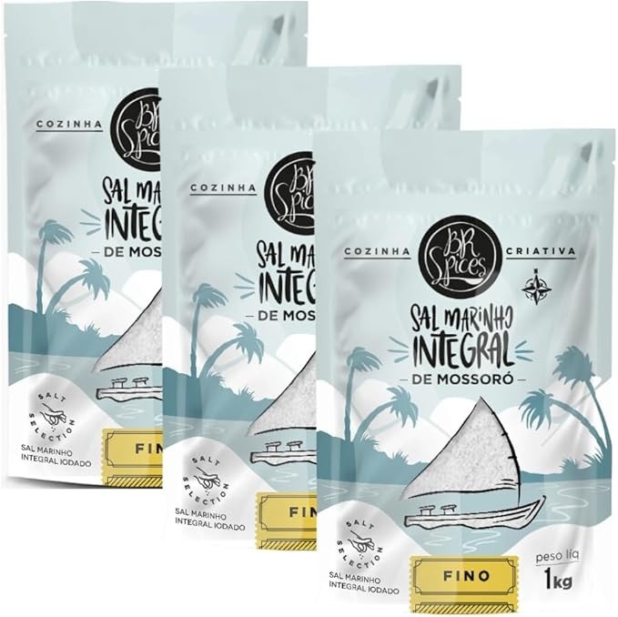 Kit com 3 Pouchs de Sal Marinho Integral de Mossoró de 1Kg cada - Br Spices