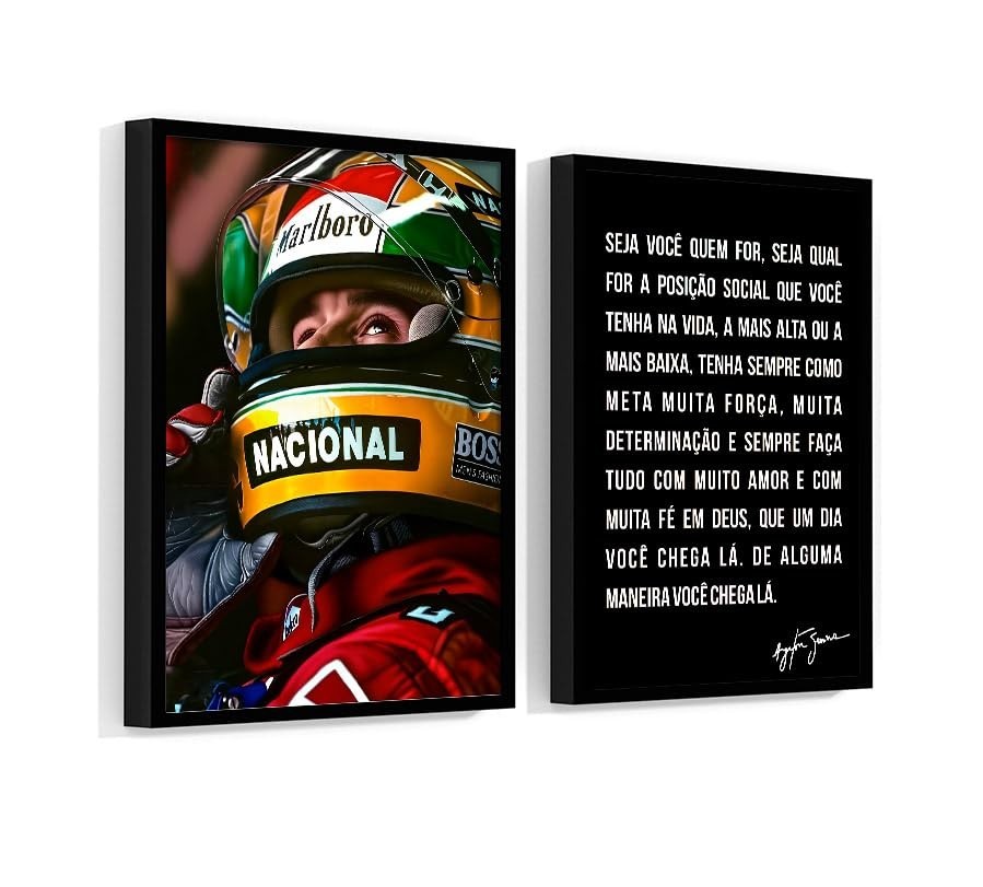 Kit 2 Quadros Ayrton Senna Frase Motivacional com Moldura 60x40 cm - Decore com Paixão e Inspiração
