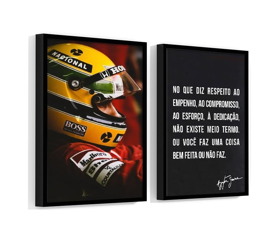 Kit 2 Quadros Ayrton Senna com Frase Motivacional - Moldura 60x40 cm