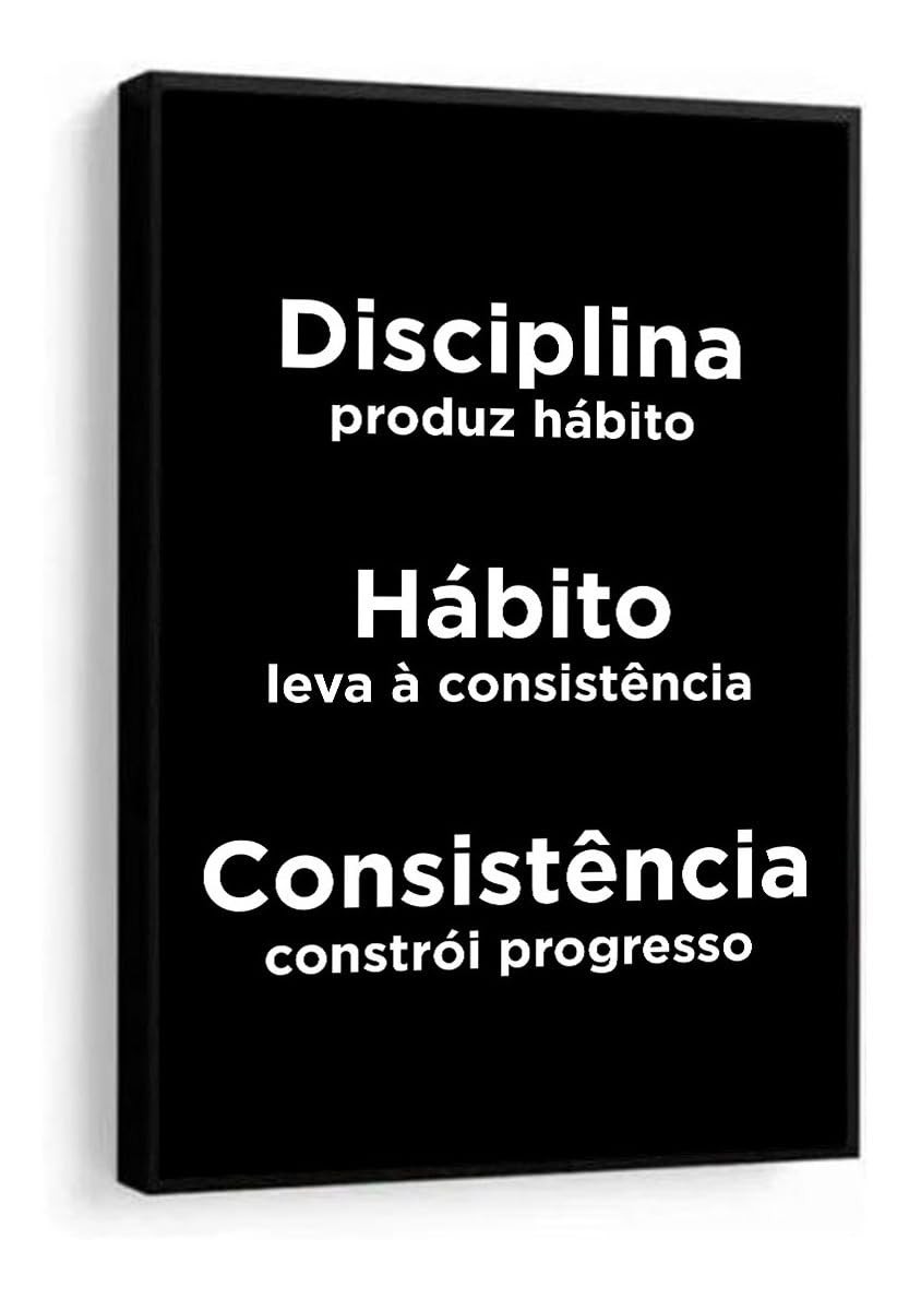 Quadro Decorativo Frase Motivacional Disciplina - Kit com 3 Unidades 33x43cm | Ideal para Quarto, Sala e Escritório
