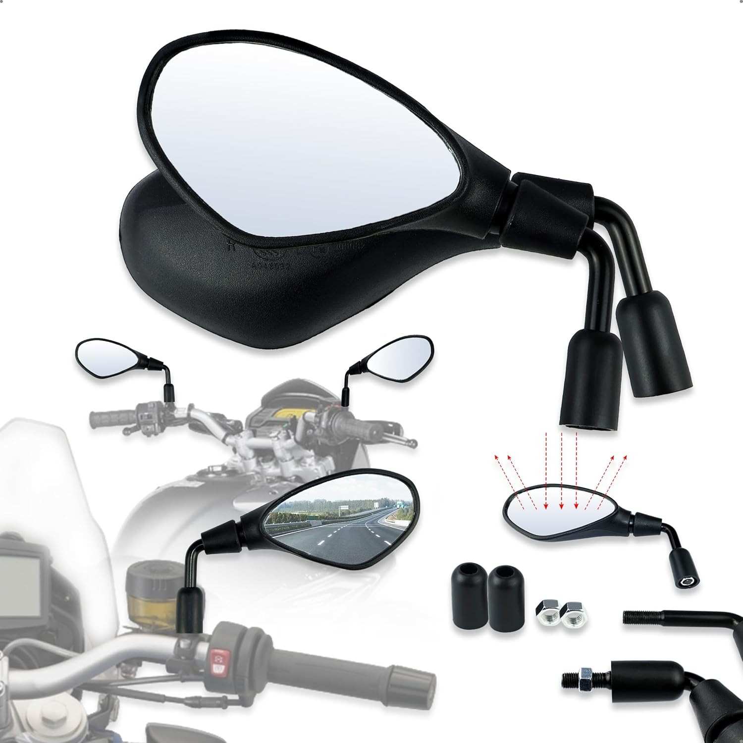 Retrovisor Esportivo Universal Moto 10mm Haste Curta - Mais Visão e Estilo para sua CG 160, XRE 300, Twister e Falcon