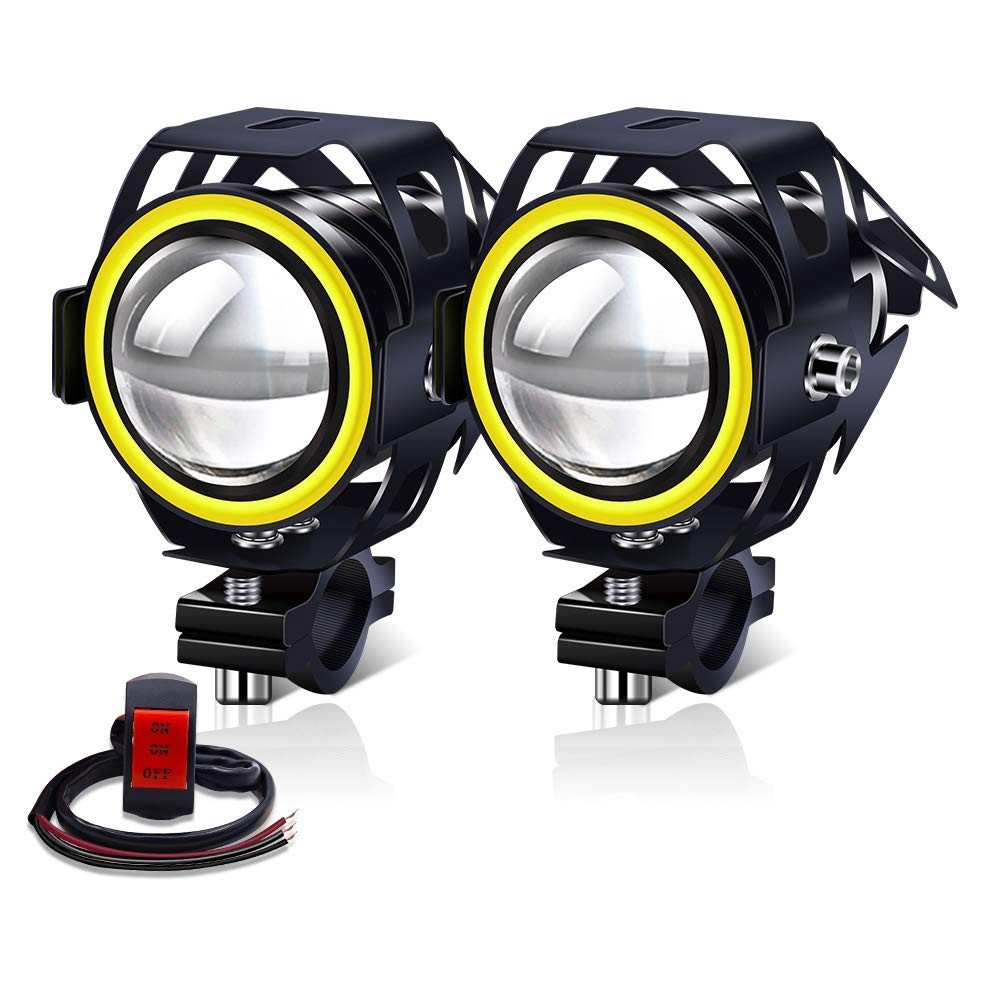 2 Faróis de Neblina LED U7 para Moto com Halo Âmbar - Potencialize Sua Visibilidade!