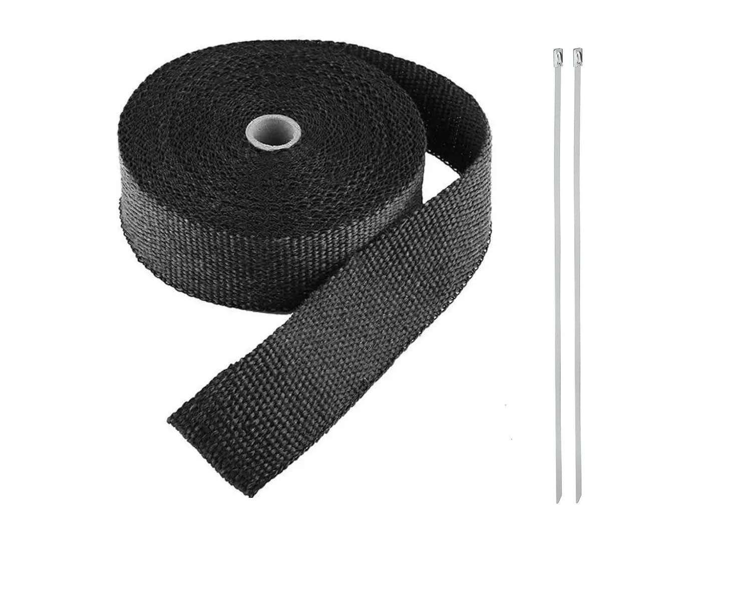 Fita Manta Termica Termotape Preta 5 Metros para Escapamento Carro e Moto + 2 Abraçadeiras Aço Inox