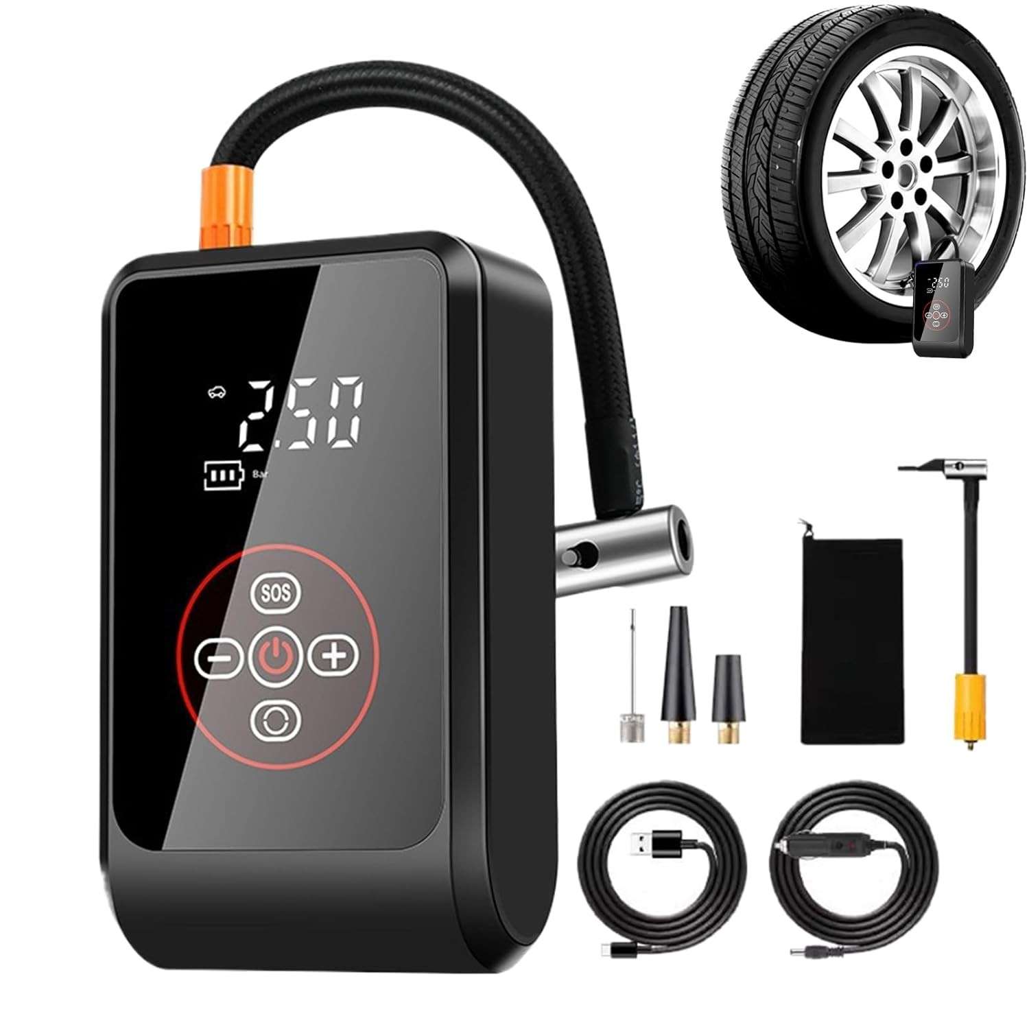 Compressor de Ar Portátil: Inflador Elétrico com Autodesligamento e LED para Carro, Moto e Mais