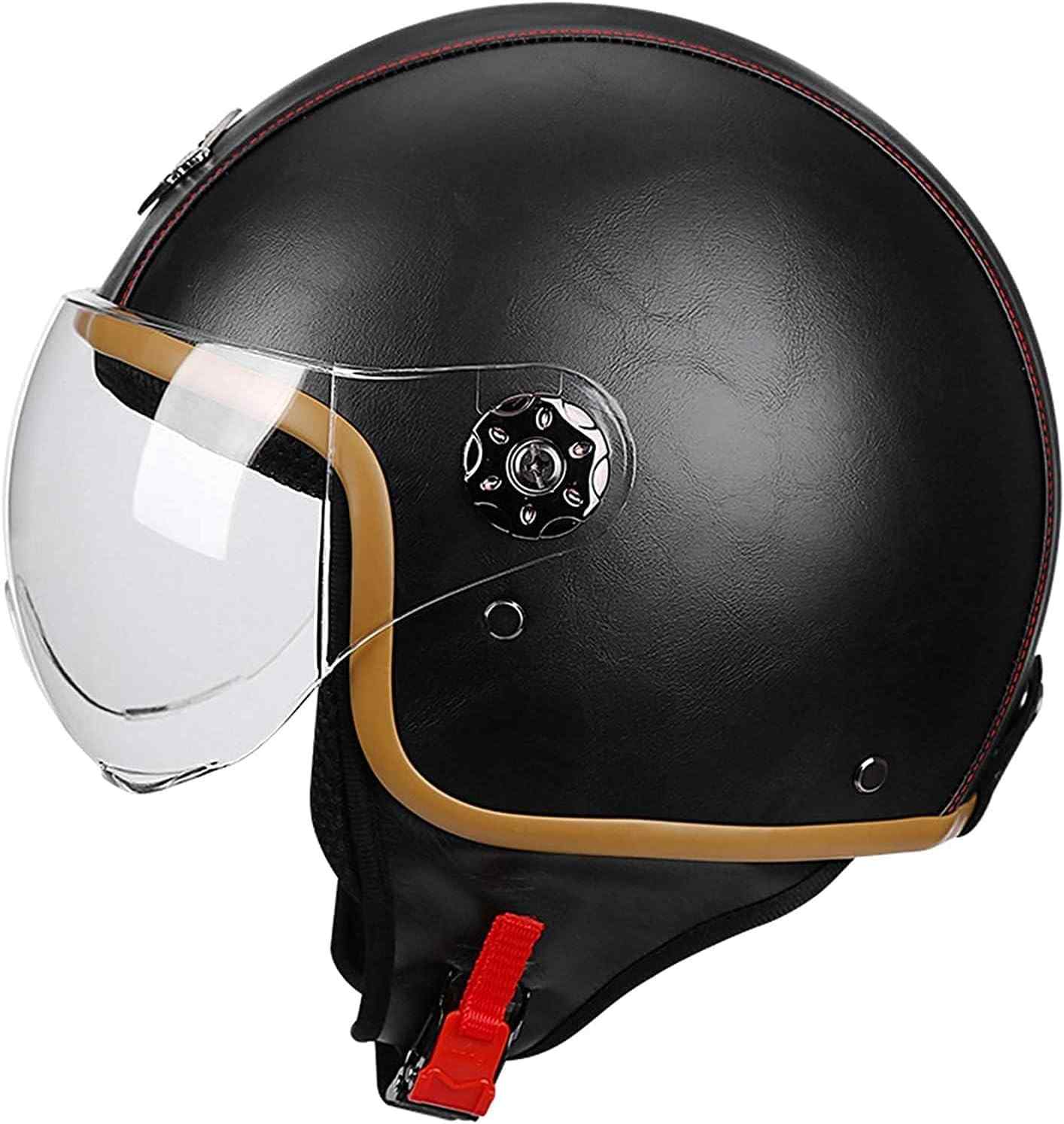 Capacete Moto Retro Couro 3/4 - Estilo Oldtimer Germânico, Certificado ECE/DOT - Conforto e Segurança XL