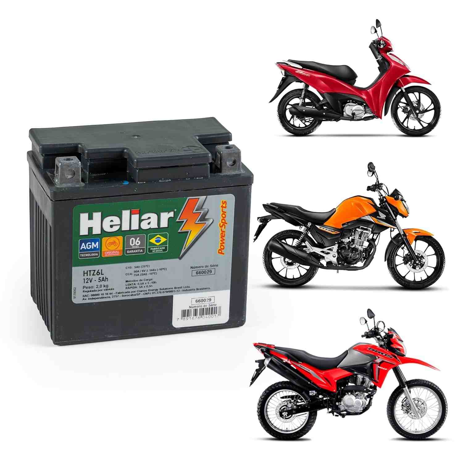 Bateria Heliar HTZ6L: Potência e Durabilidade para sua Moto Biz, Titan, Factor, XTZ e Mais!