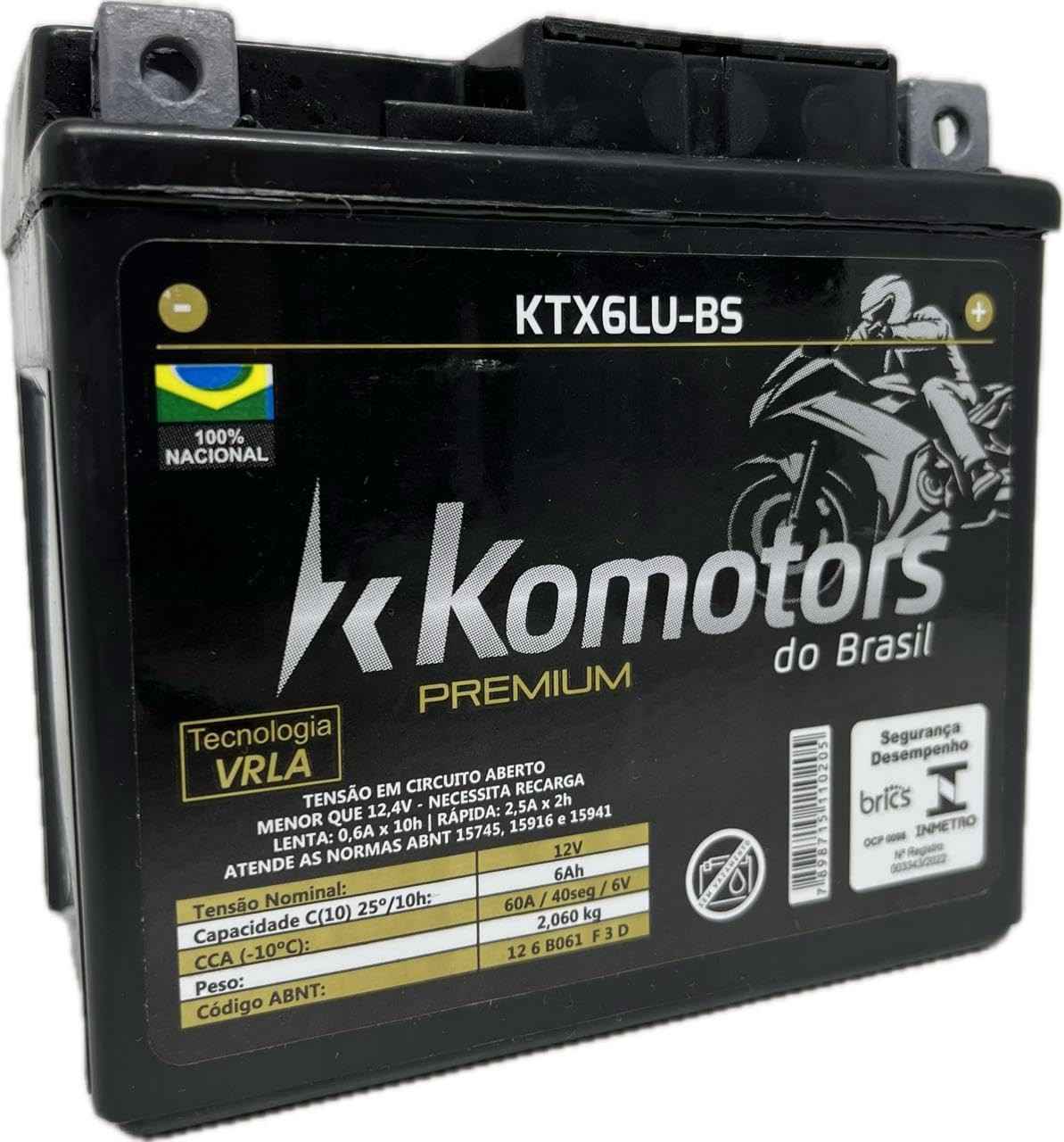 Bateria Moto Komotors Premium KP6AHp 6Ah Selada: Potência e Durabilidade para sua Biz 110/125 e CG 125/150/160