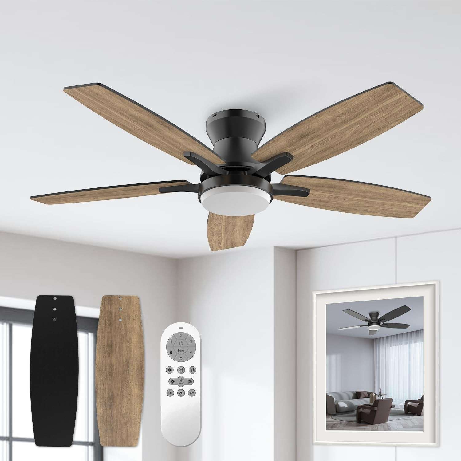 Ventilador de Teto com Luz LED e Controle Remoto | 6 Velocidades, Motor DC Silencioso e Design Moderno