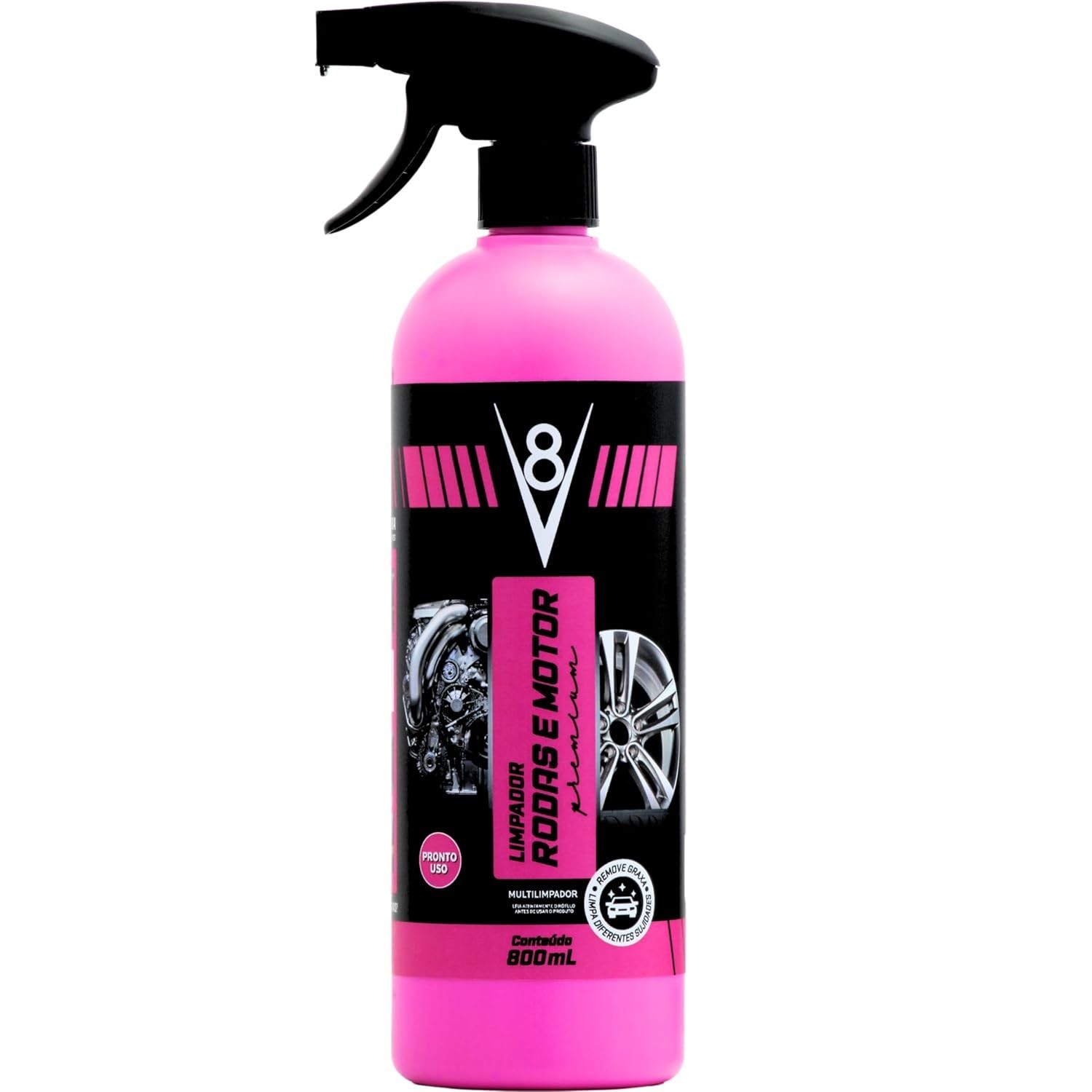 V8 Limpador Automotivo Rosa 800ml: Rodas e Motor Impecáveis!