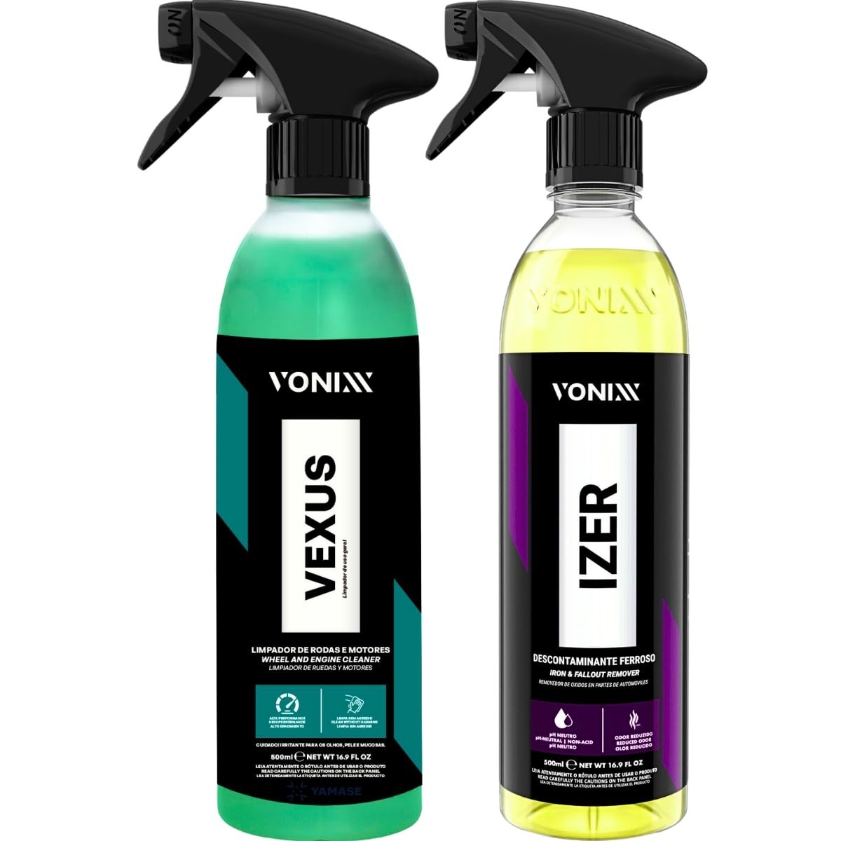 Kit Limpeza Profunda Rodas e Motor Vonixx: Vexus 500ml + Izer 500ml