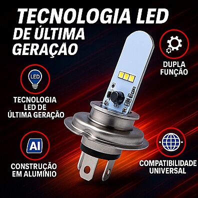 Lâmpada LED H4 8000K Stalion: Efeito Xenon para Motos