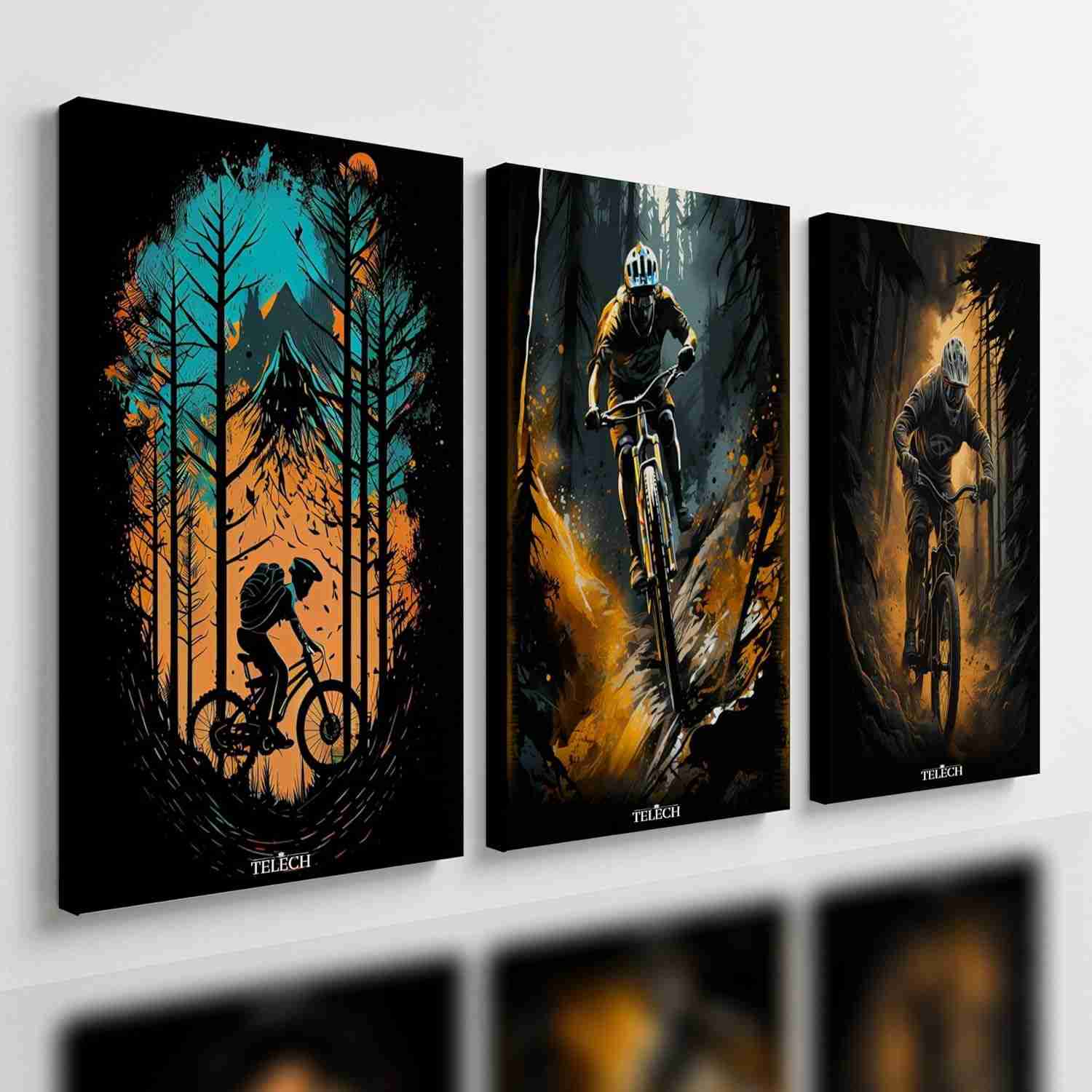 Kit 3 Quadros Decorativos Mountain Bike - Decore Sua Paixão por Ciclismo