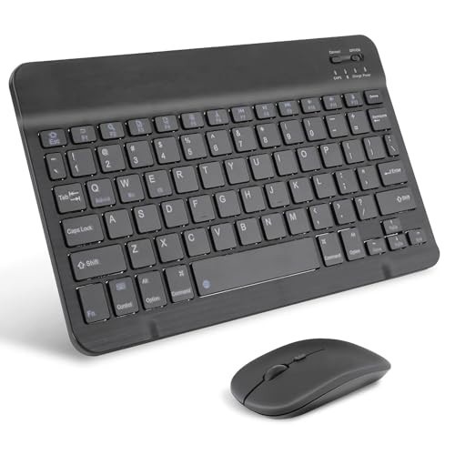 Combo Teclado e Mouse Bluetooth Sem Fio, Ultrafino e Recarregável - Compatível com Tablets Android, iPhone, iPad, Windows Surface e Mais (Preto)