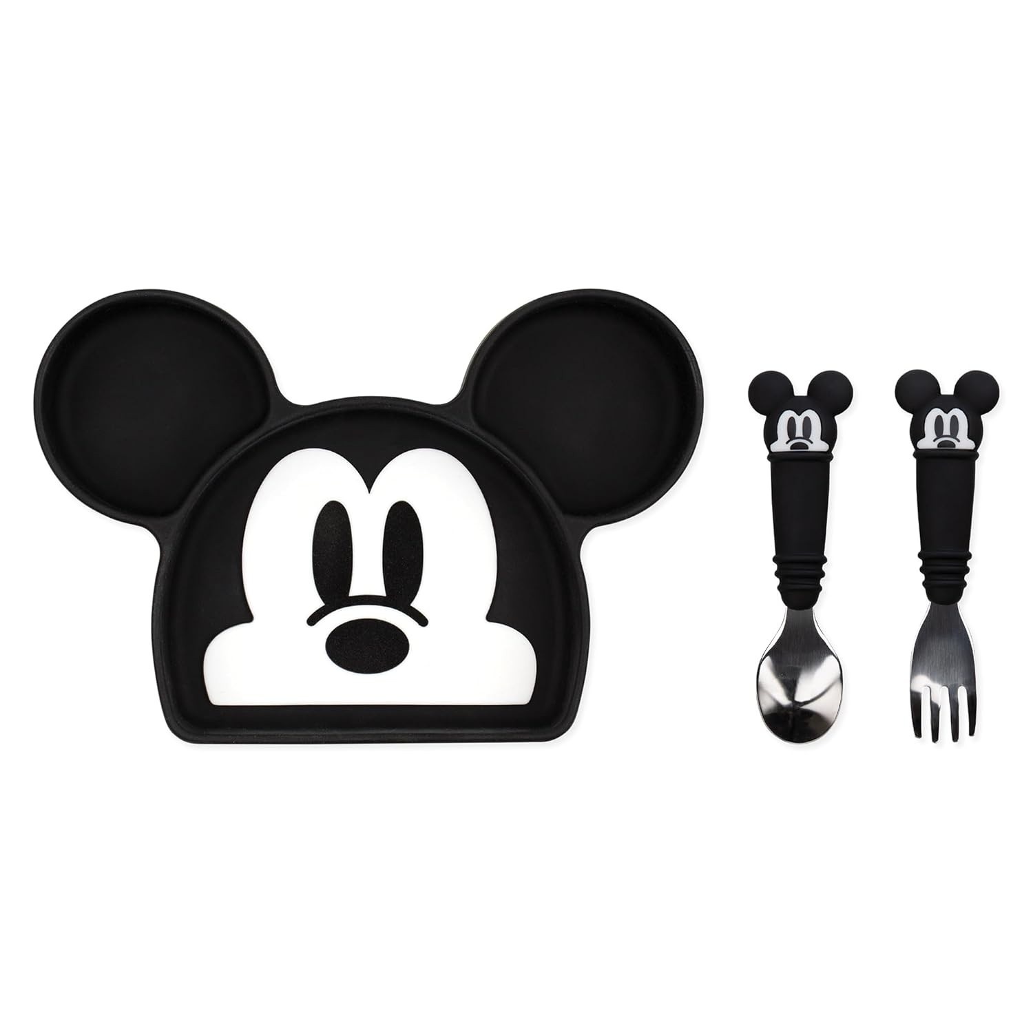 Conjunto Bumkins Disney Mickey Mouse - Prato, Garfo e Colher em Silicone com Sucção | Seguro para Bebês +18 Meses