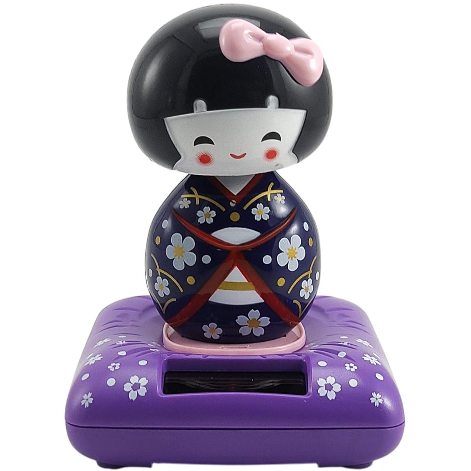 Boneca Kokeshi Solar Decorativa Preta - Cabeça Móvel com Energia Solar | Design Japonês Tradicional CD2523