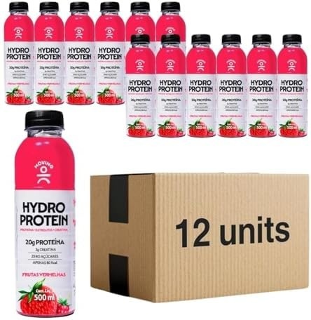 Kit com 12 Bebidas MOVING Hydro Protein sabores 500ml – Hidratação + Proteína + Creatina (500 ML, Frutas Vermelhas)
