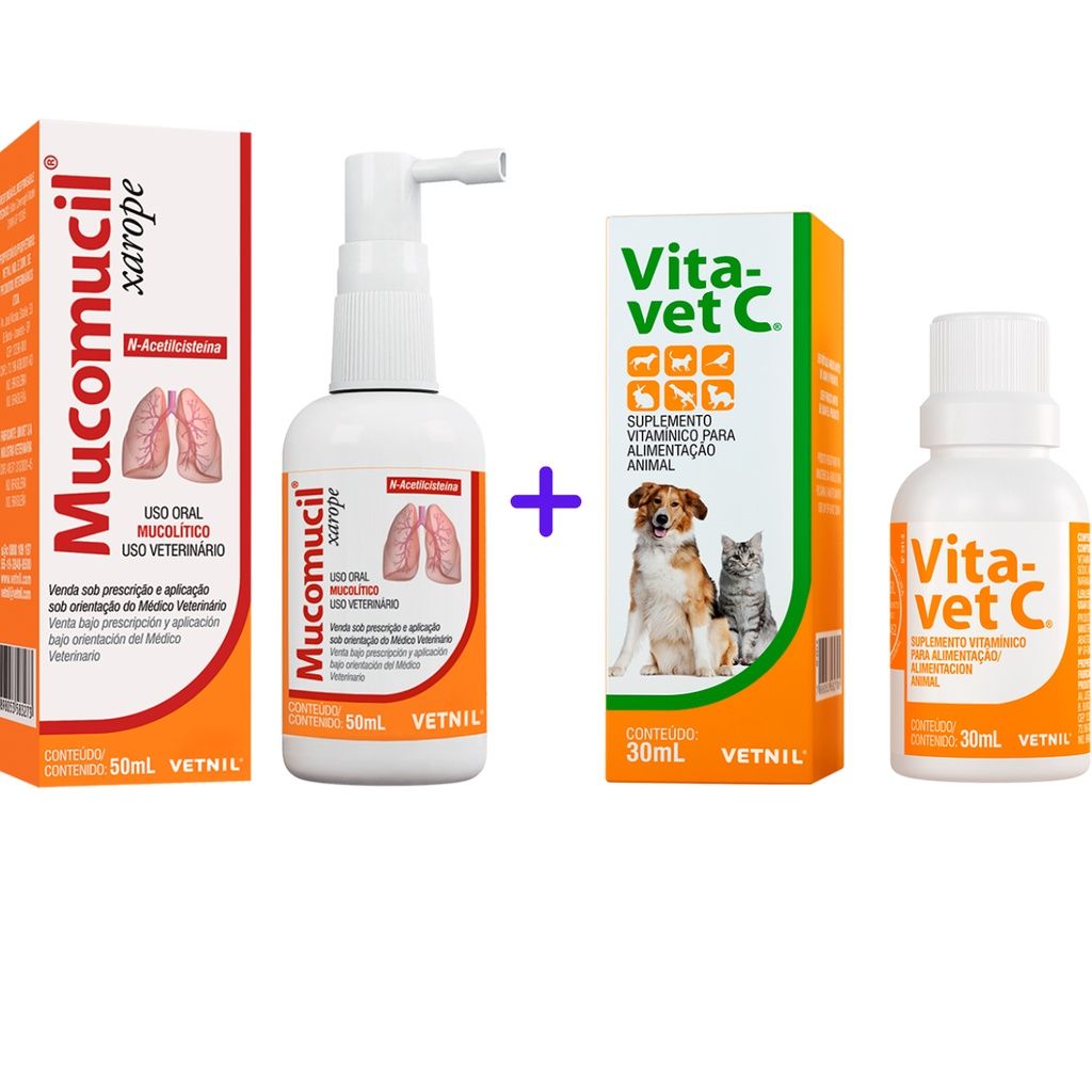 Mucomucil + Vita-Vet C: Alívio Respiratório e Imunidade Pet