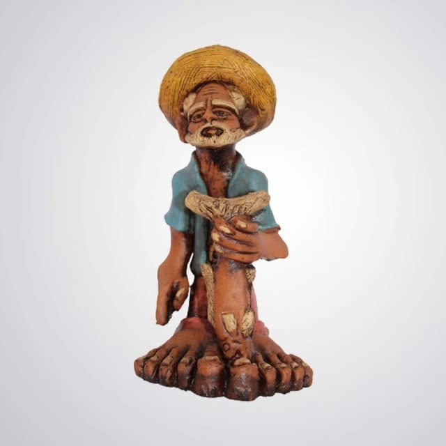 Pescador em Barro Muito Bem Detalhado - Decoração Rústica em Cerâmica Artesanal