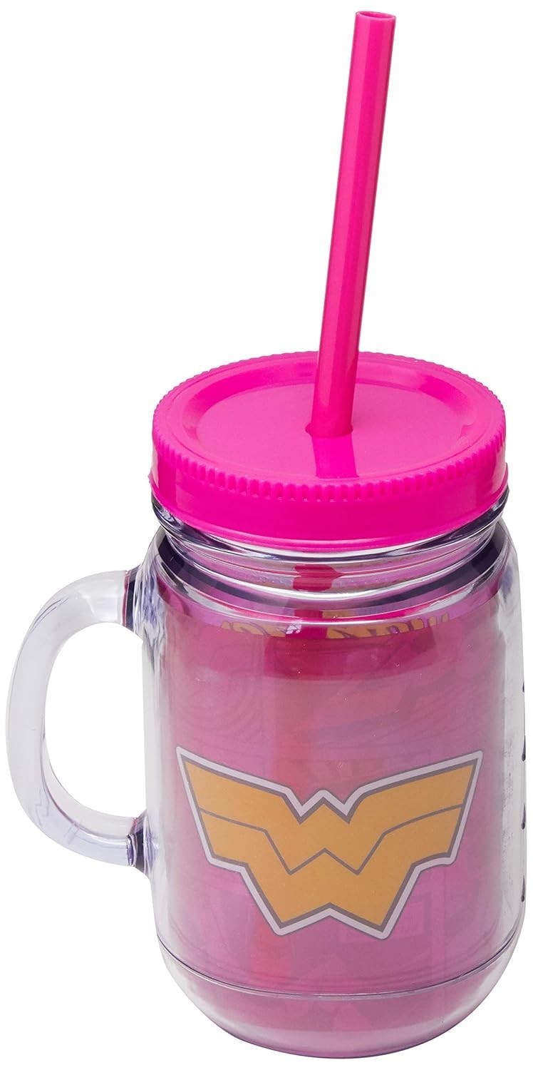 Caneca com Canudo Mulher Maravilha 420ml - Estilo e Segurança em Plástico Resistente