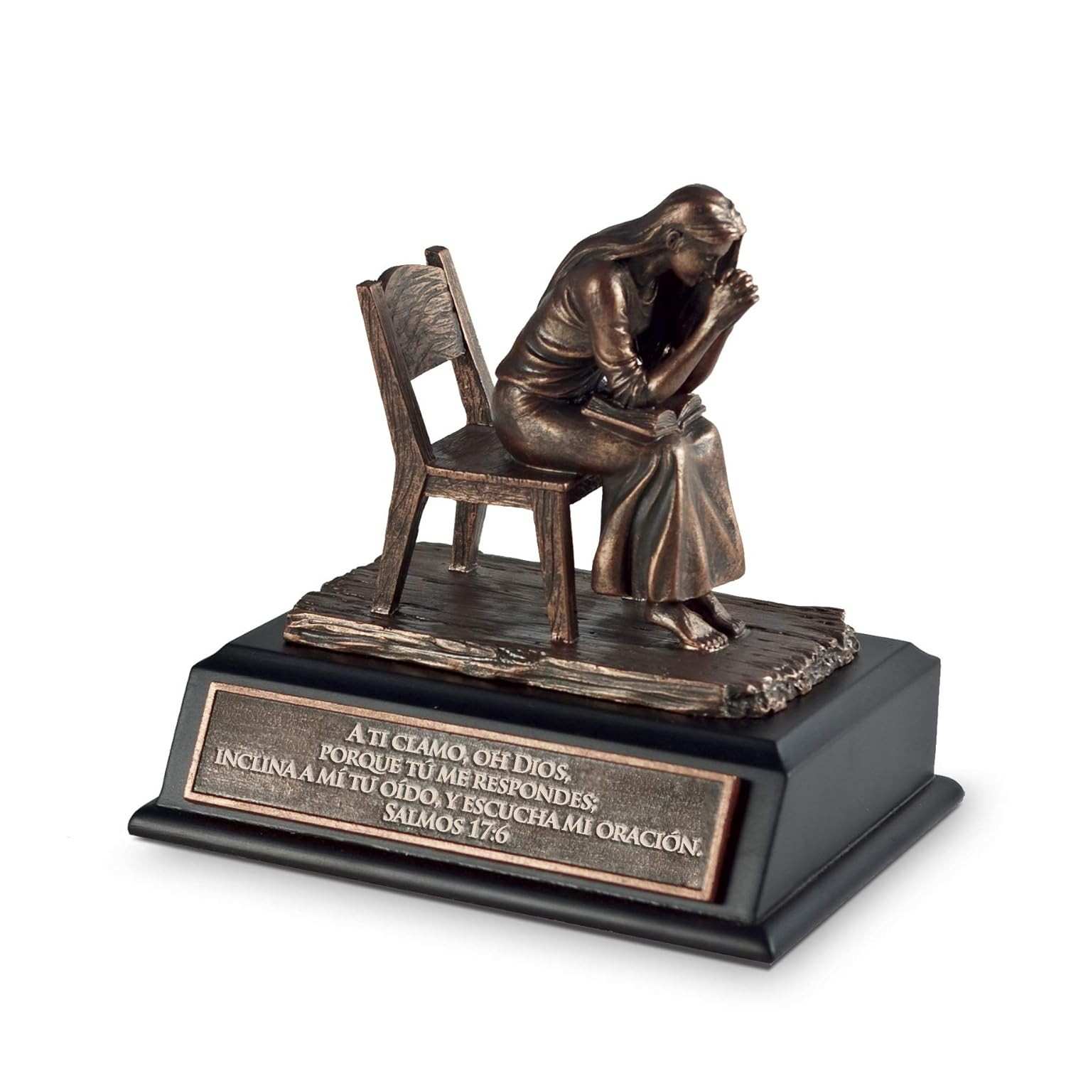 Escultura Mulher Orando em Pedra Fundida - Acabamento Bronzelike 10x8 cm