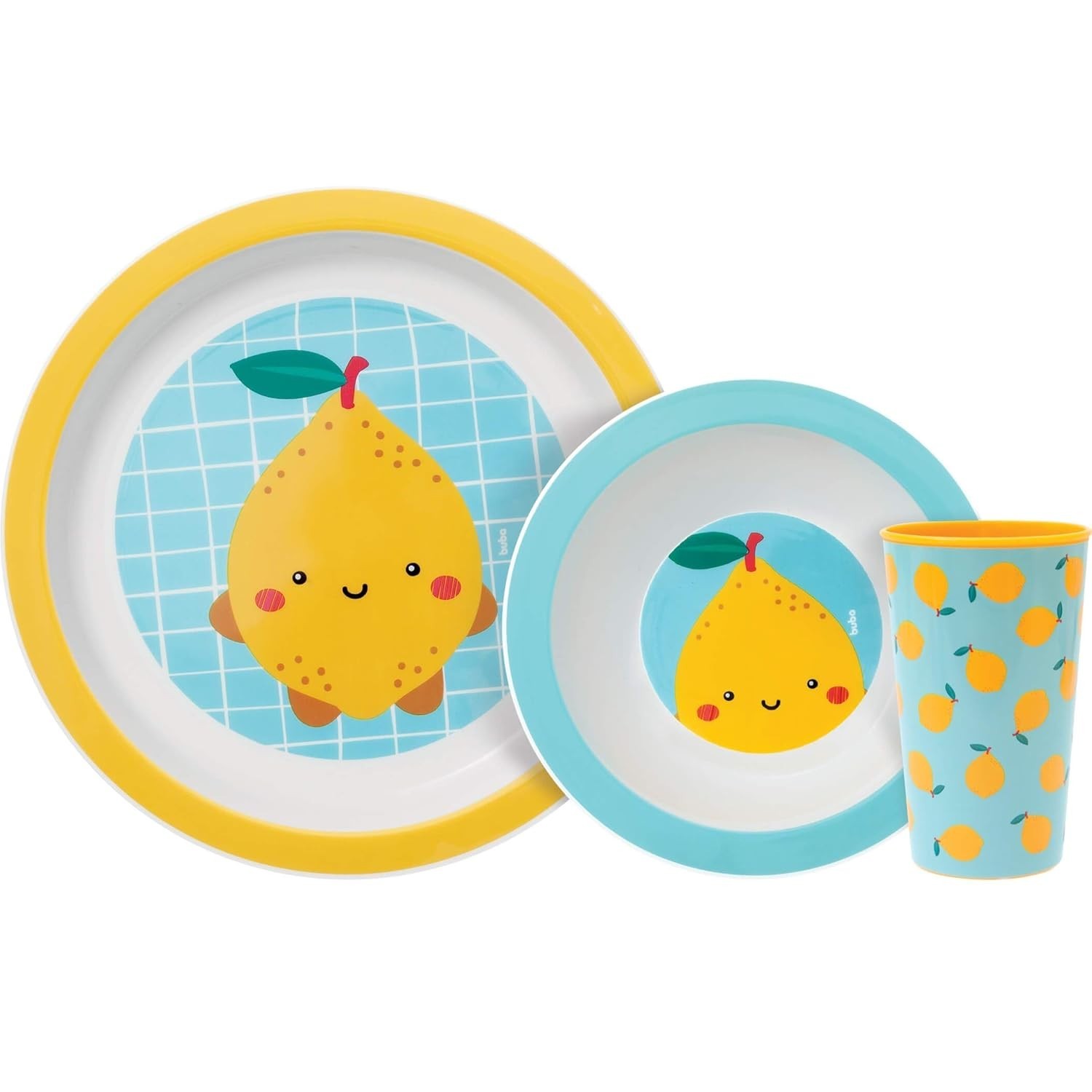 Kit Refeição Frutti Limão Buba - Prato, Bowl e Copo Multicolorido para Crianças
