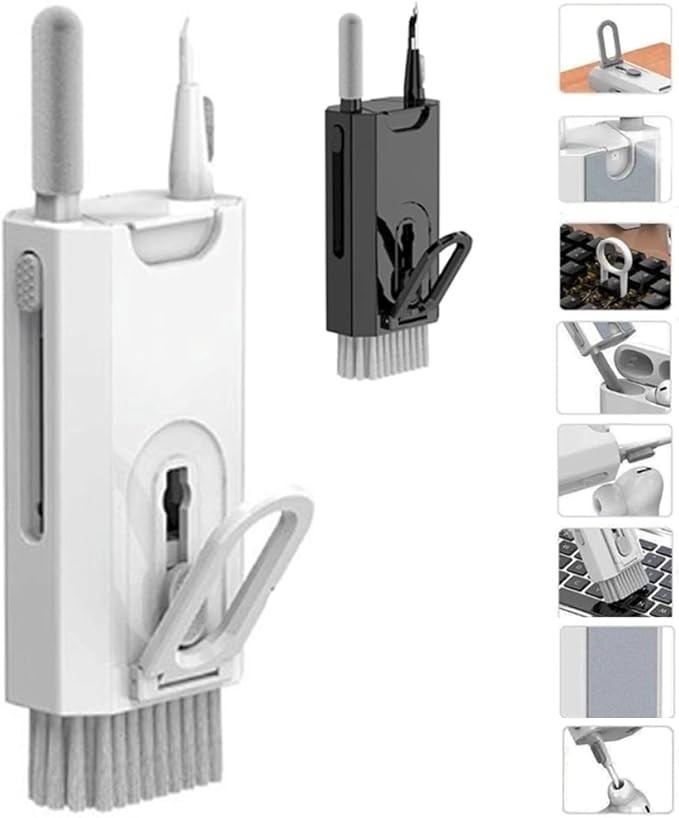 Escova de Limpeza Kit Multifuncional Teclado 8 em 1 Eletrônico, Fone de Ouvido, Teclado, Tela de Computador, Removedor de teclas (cor sortida: branco ou preto) - ROCCAMARE